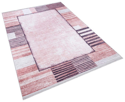 Distressed Terracotta Mauve Geometric Area Rug – Boho Low Pile Carpet