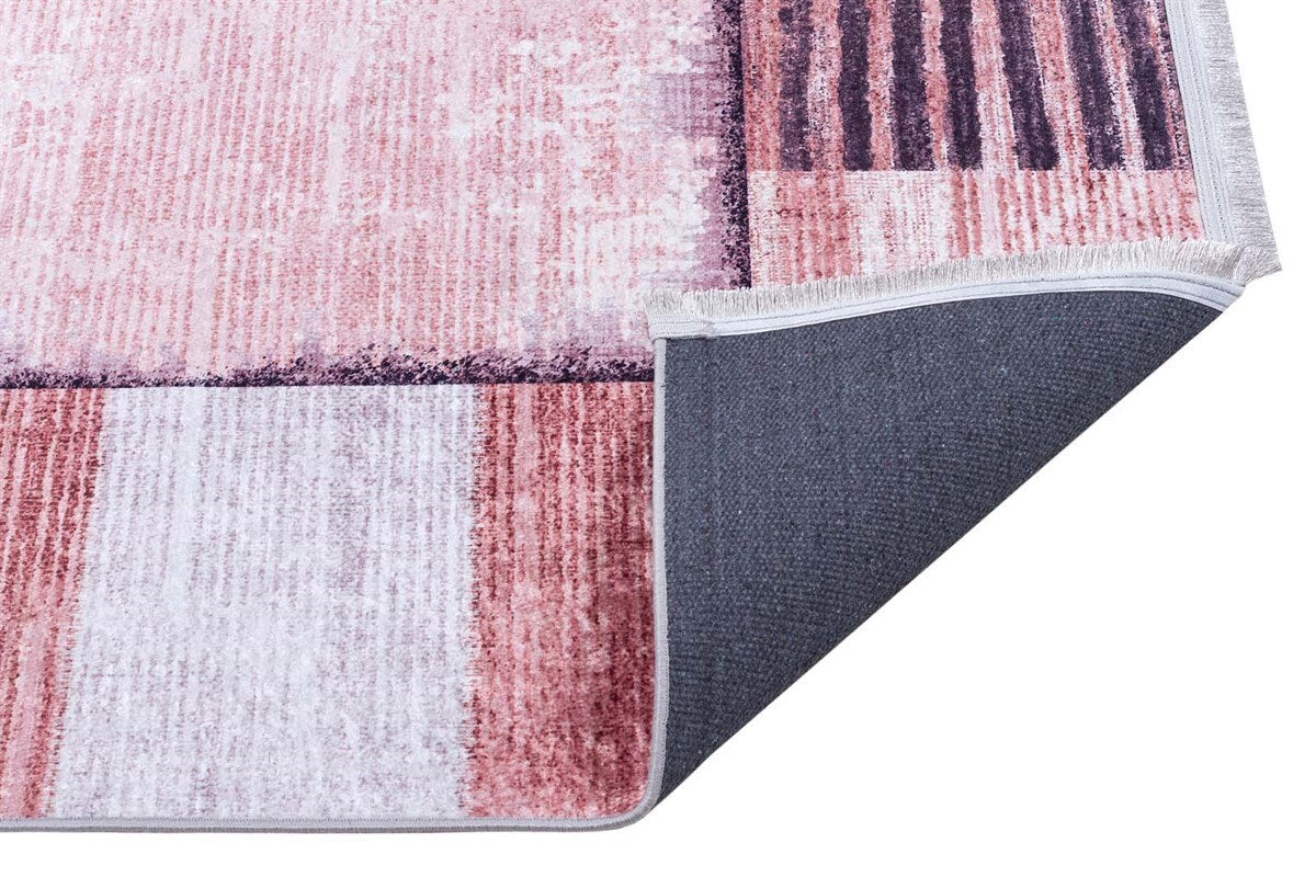 Distressed Terracotta Mauve Geometric Area Rug – Boho Low Pile Carpet