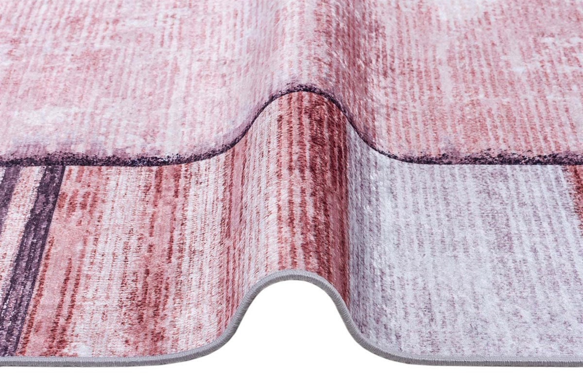 Distressed Terracotta Mauve Geometric Area Rug – Boho Low Pile Carpet