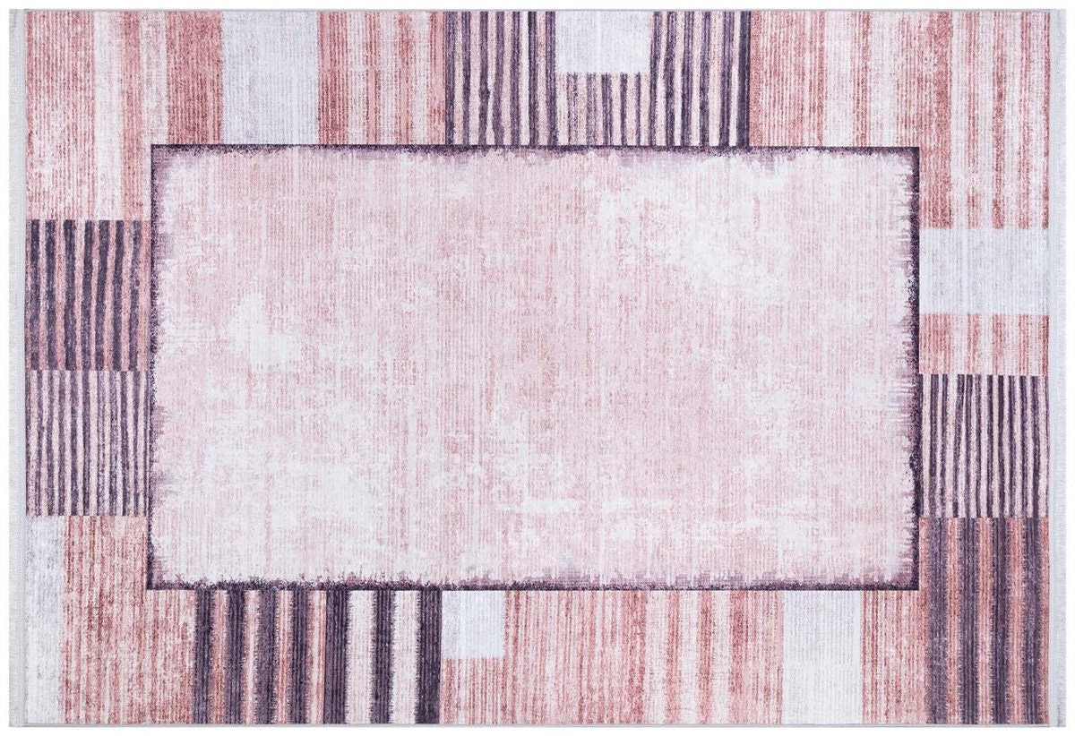Distressed Terracotta Mauve Geometric Area Rug – Boho Low Pile Carpet