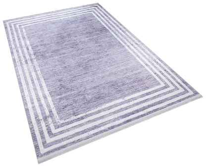 Gray Distressed Border Area Rug, Scandi Style, Machine Washable, Non-Slip