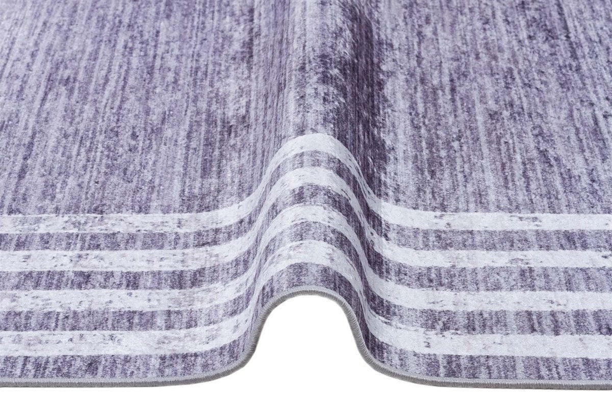 Gray Distressed Border Area Rug, Scandi Style, Machine Washable, Non-Slip