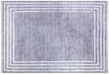 Gray Distressed Border Area Rug, Scandi Style, Machine Washable, Non-Slip
