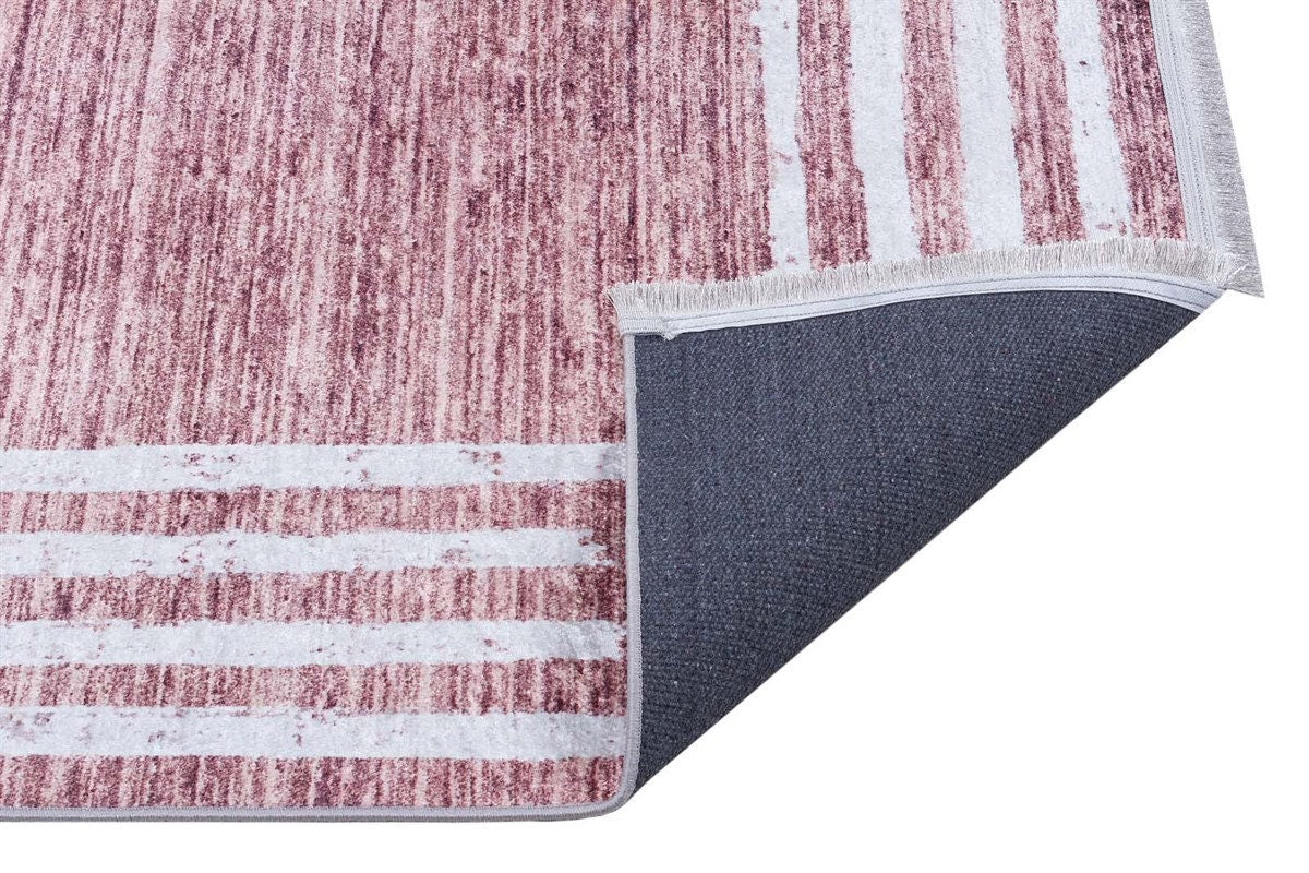 Distressed Rose Pink Bordered Area Rug – Machine Washable Modern Bohemian Carpet