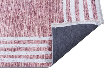 Distressed Rose Pink Bordered Area Rug – Machine Washable Modern Bohemian Carpet