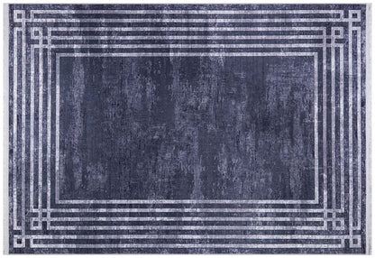 Modern Gray Geometric Area Rug, Washable Scandinavian Style Carpet