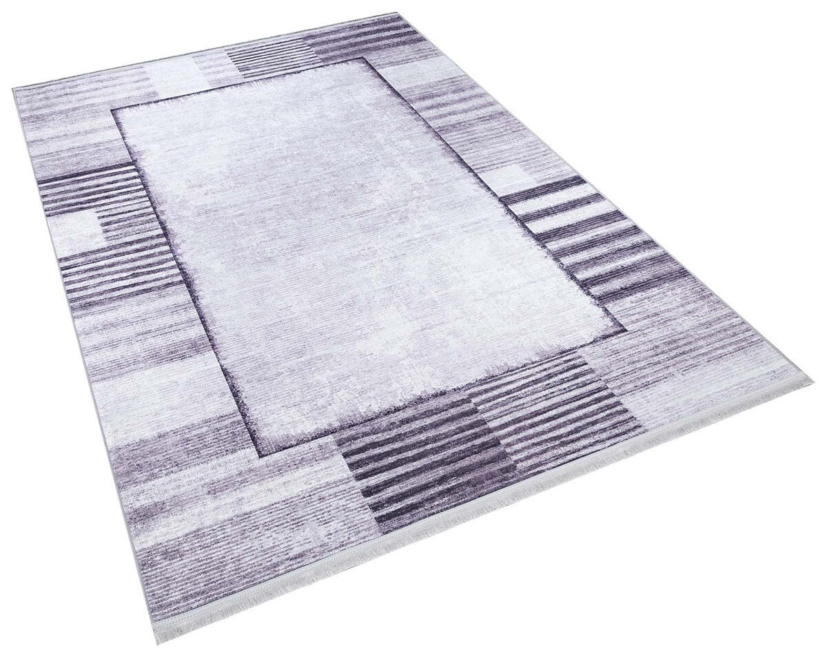 Modern Geometric Abstract Area Rug, Washable Beige Gray Carpet