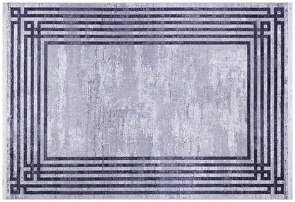 Modern Geometric Area Rug, Grey Black Border Living Room Carpet, Washable Floor Mat