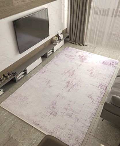 Distressed White Pink Vintage Style Area Rug, Modern Minimalist Carpet