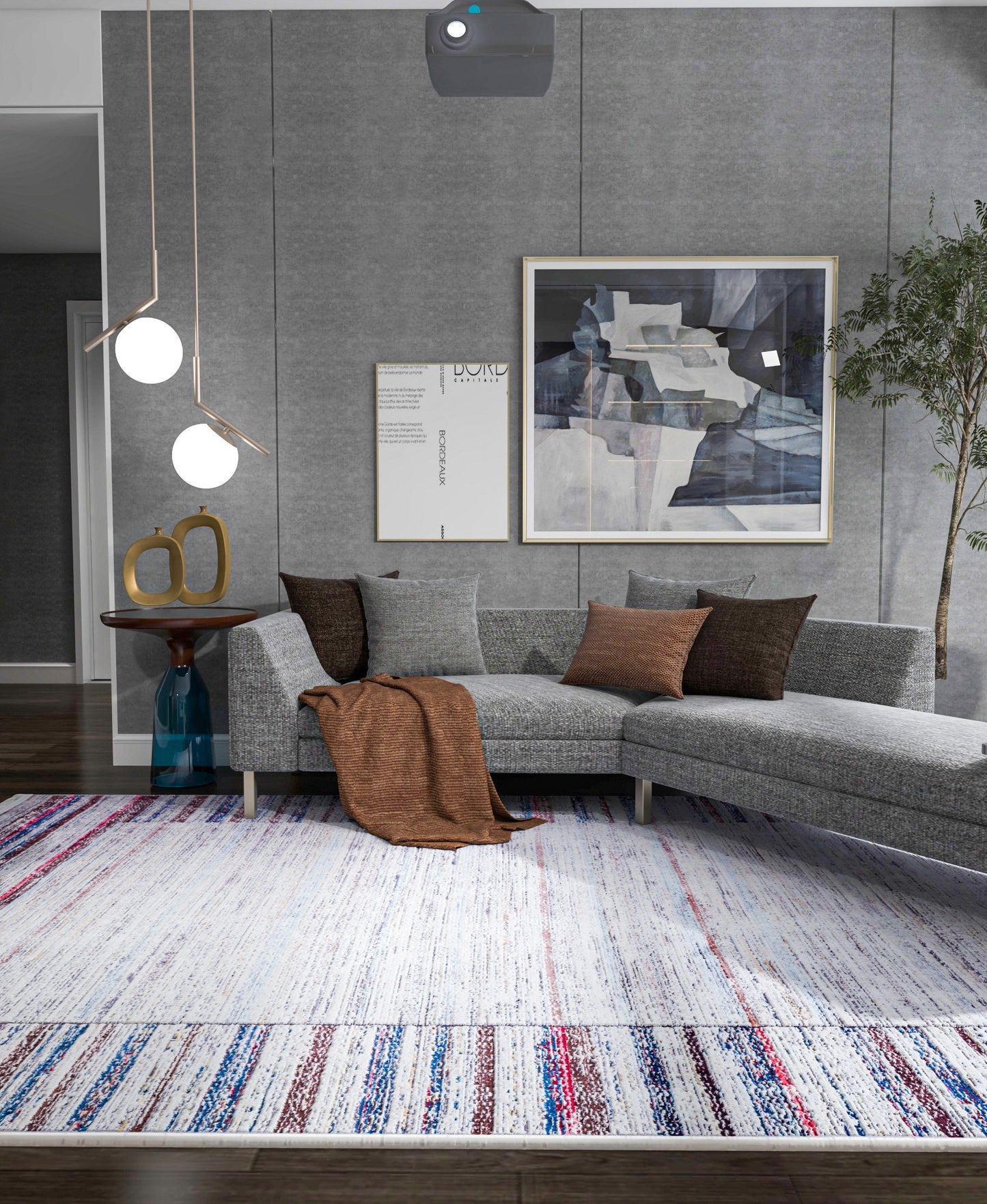 Modern Minimalist Washable Rug | Distressed Abstract Stripes