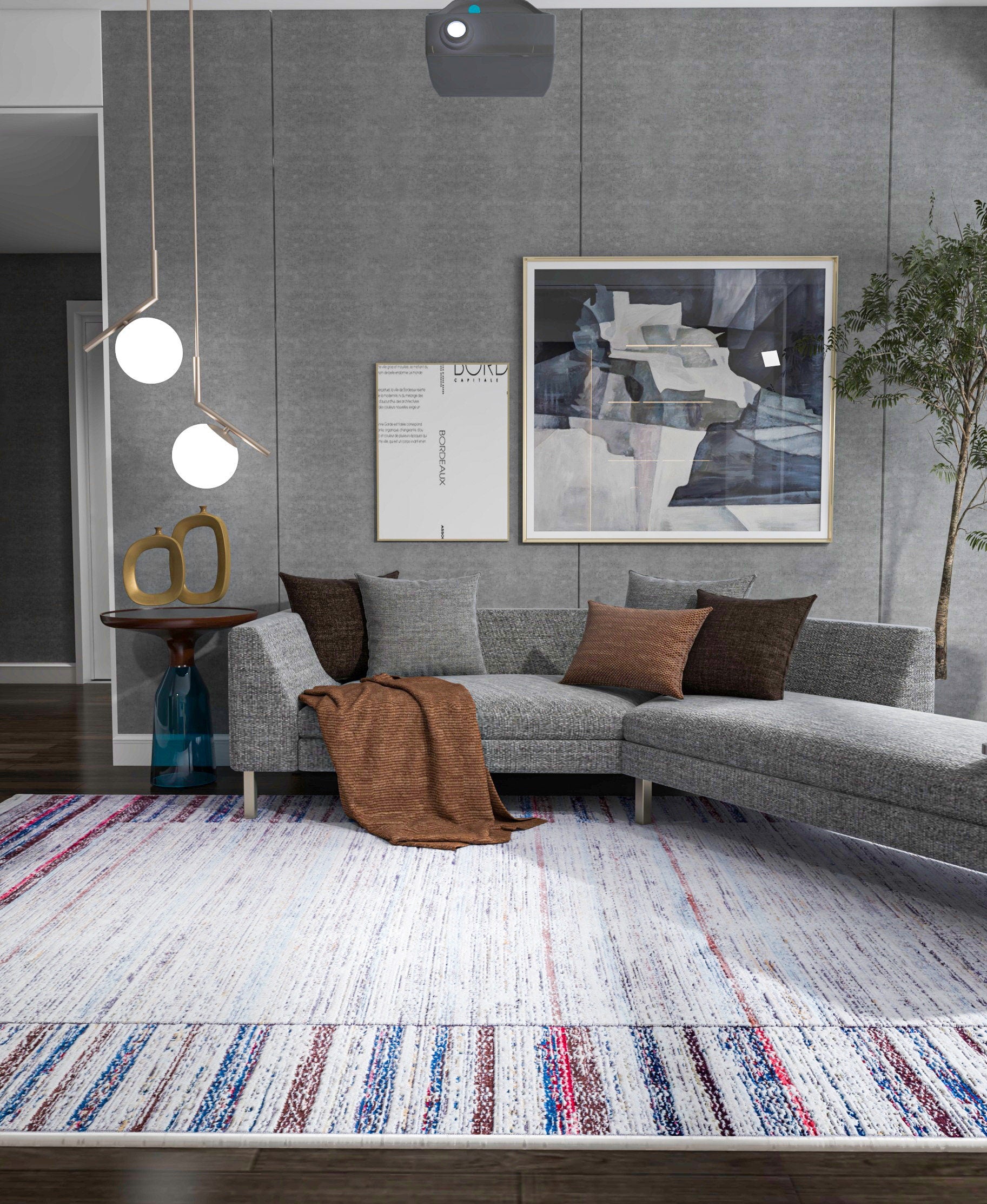 Modern Minimalist Washable Rug | Distressed Abstract Stripes
