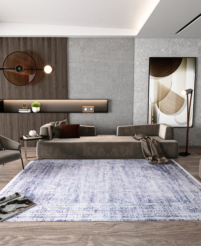 Distressed Purple Persian Style Medallion Carpet, Faded Lavender Living Room Rug