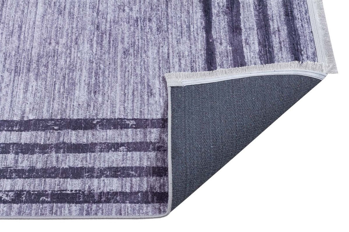 Modern Distressed Border Area Rug, Gray Charcoal Fringed Carpet, Washable Thin Living Room Rug
