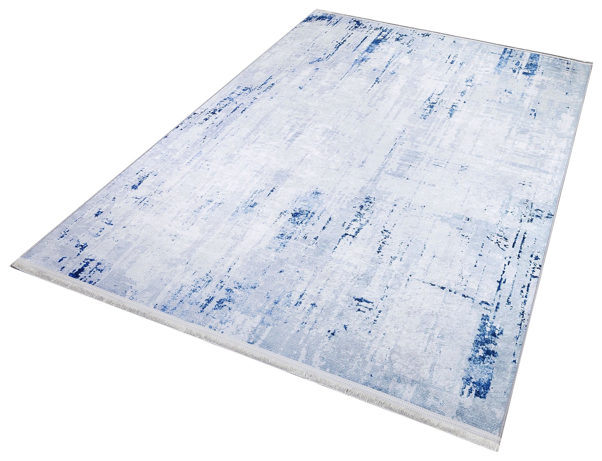 Washable Abstract Blue Watercolor Rug • Distressed Modern Carpet, Easy Clean Non-Slip