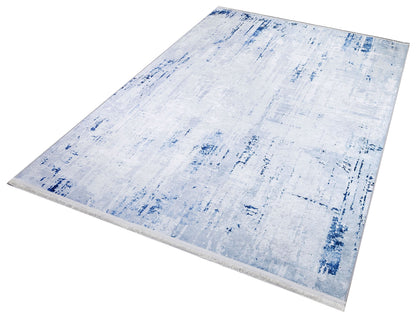 Washable Abstract Blue Watercolor Rug • Distressed Modern Carpet, Easy Clean Non-Slip