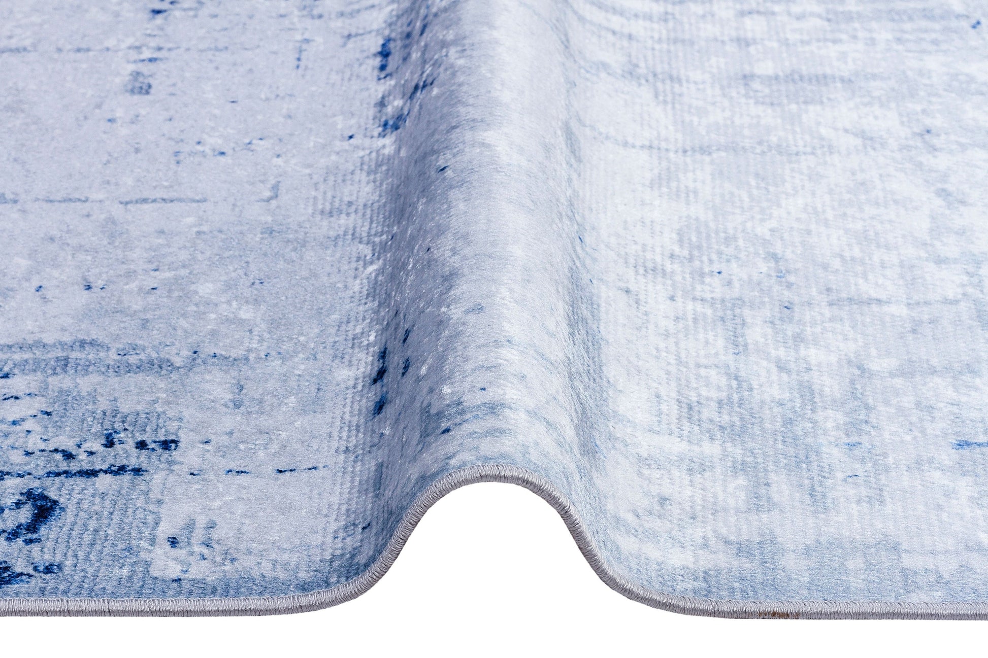 Washable Abstract Blue Watercolor Rug • Distressed Modern Carpet, Easy Clean Non-Slip