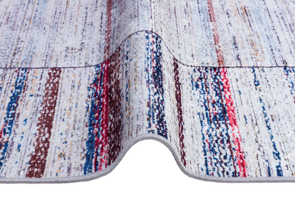 Modern Minimalist Washable Rug | Distressed Abstract Stripes