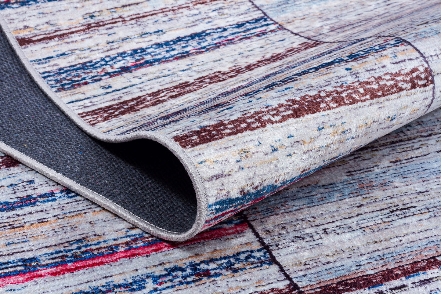Modern Minimalist Washable Rug | Distressed Abstract Stripes