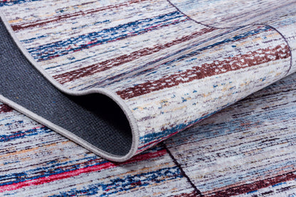 Modern Minimalist Washable Rug | Distressed Abstract Stripes