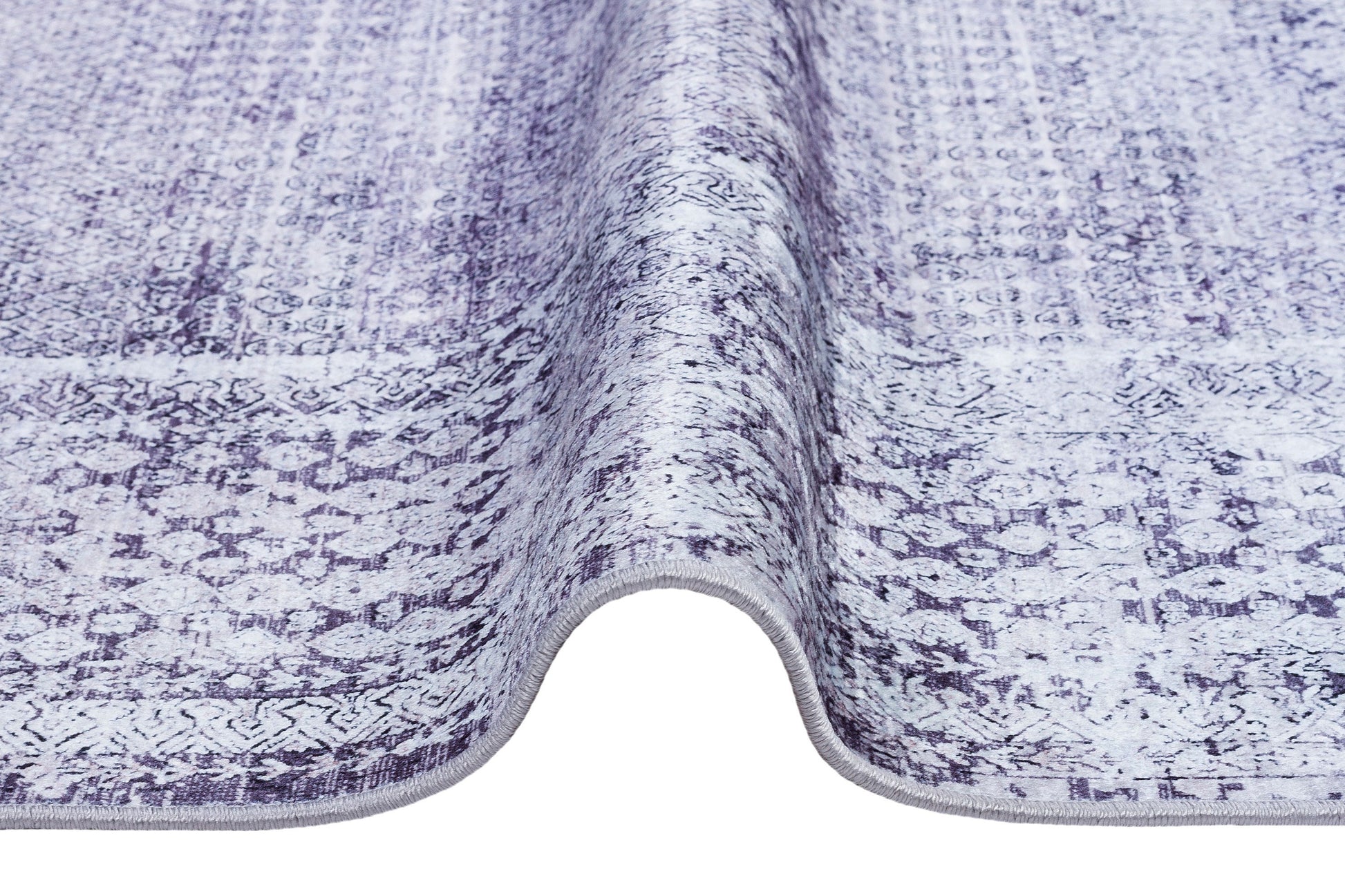Distressed Purple Persian Style Medallion Carpet, Faded Lavender Living Room Rug