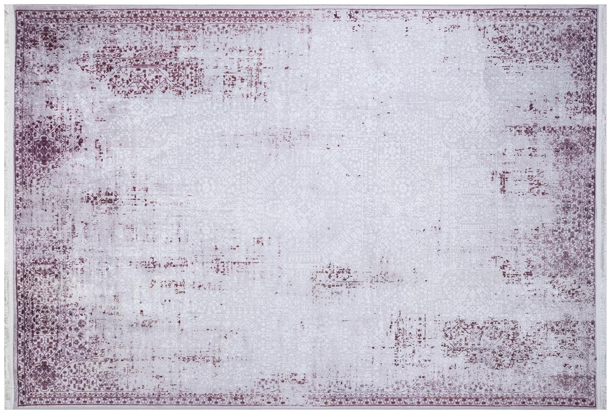 Distressed Lavender Medallion Rug – Washable, Low Pile Area Carpet (Pet-Friendly)