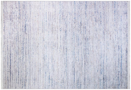 Distressed Linear Abstract Area Rug – Blue White Minimalist Carpet, Washable Non-Shedding