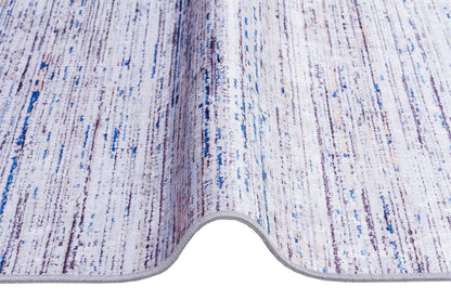 Distressed Linear Abstract Area Rug – Blue White Minimalist Carpet, Washable Non-Shedding
