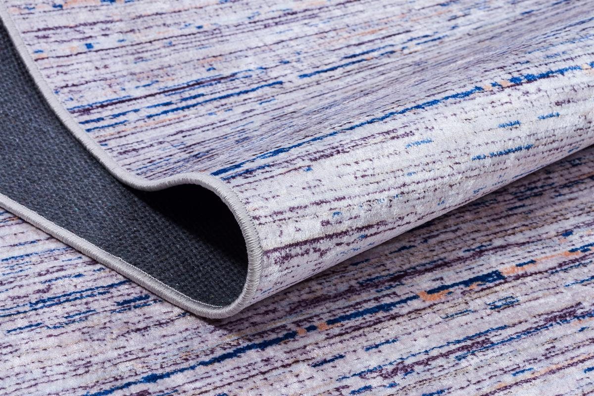 Distressed Linear Abstract Area Rug – Blue White Minimalist Carpet, Washable Non-Shedding