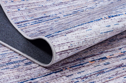 Distressed Linear Abstract Area Rug – Blue White Minimalist Carpet, Washable Non-Shedding