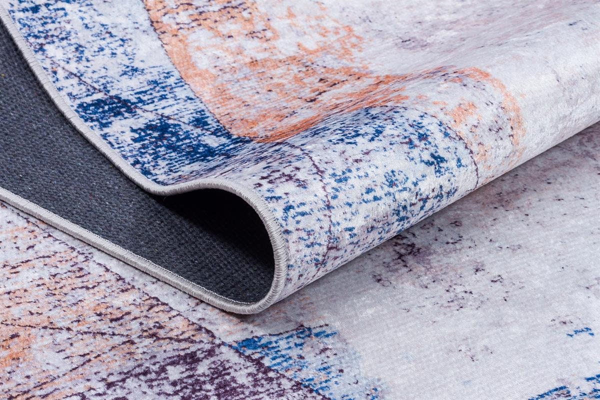 Distressed Abstract Geometric Area Rug – Blue Terracotta Boho Living Room Carpet