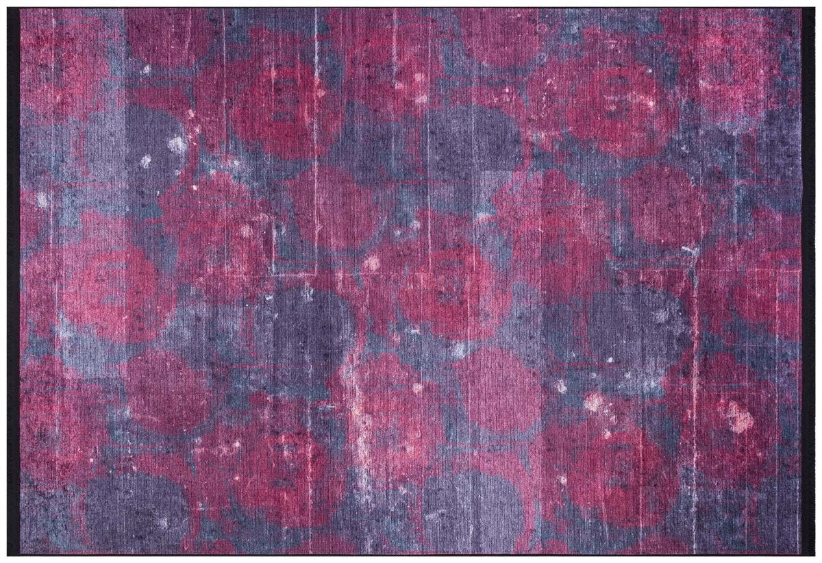 Washable Abstract Area Rug – Moody Purple Magenta Distressed Boho Home Decor