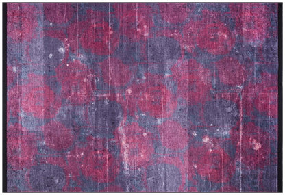 Washable Abstract Area Rug – Moody Purple Magenta Distressed Boho Home Decor