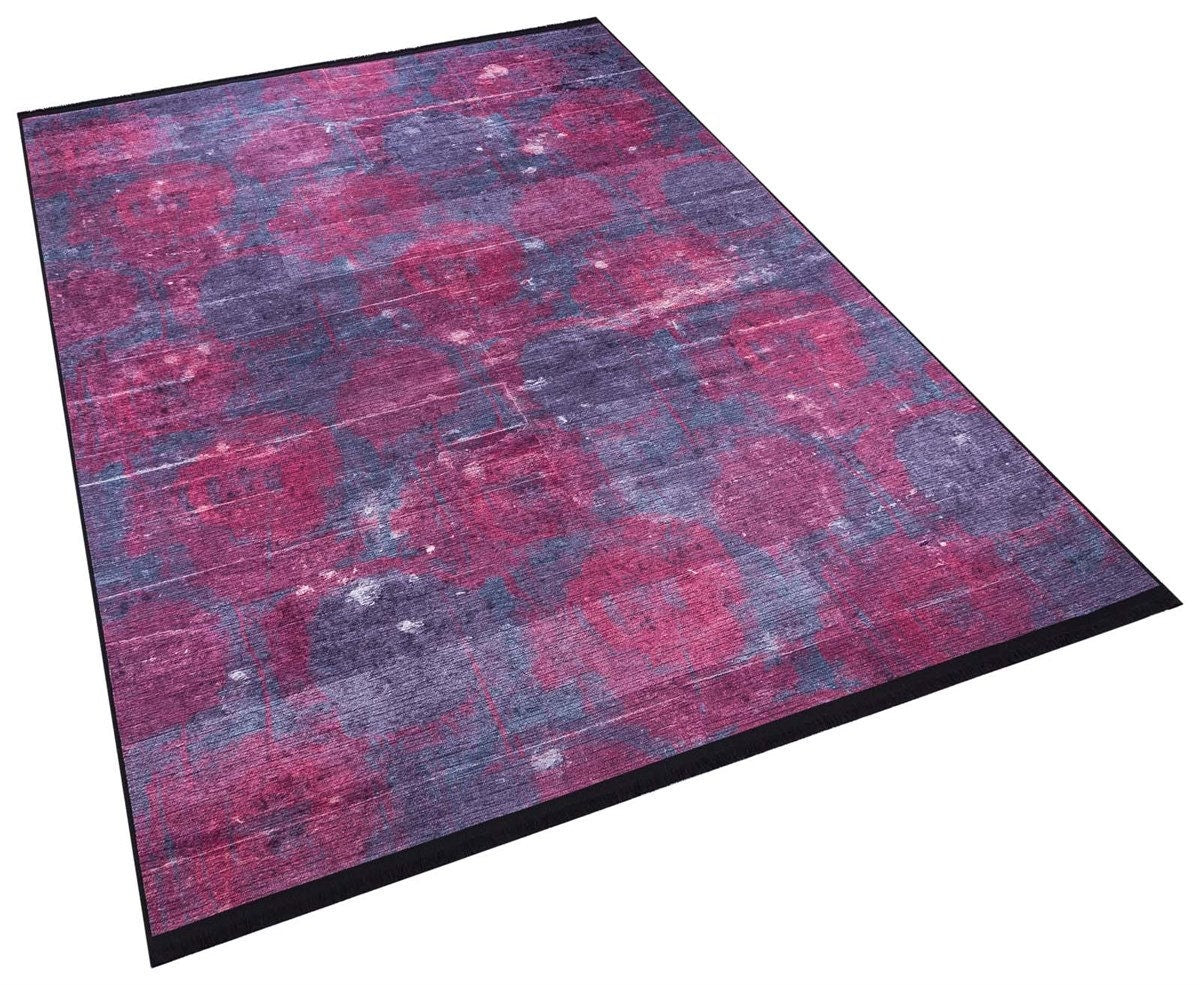 Washable Abstract Area Rug – Moody Purple Magenta Distressed Boho Home Decor