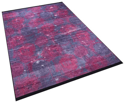 Washable Abstract Area Rug – Moody Purple Magenta Distressed Boho Home Decor