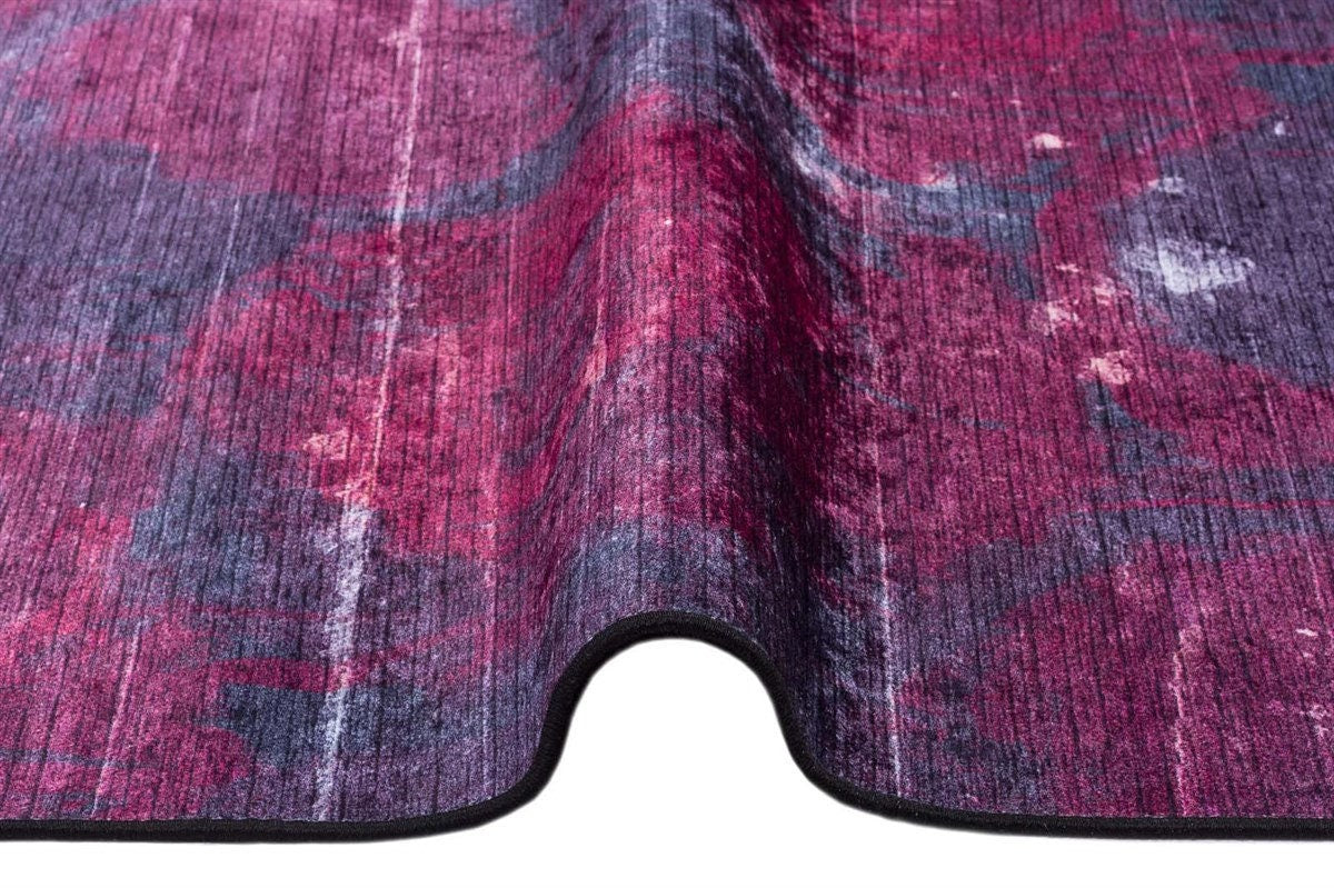 Washable Abstract Area Rug – Moody Purple Magenta Distressed Boho Home Decor