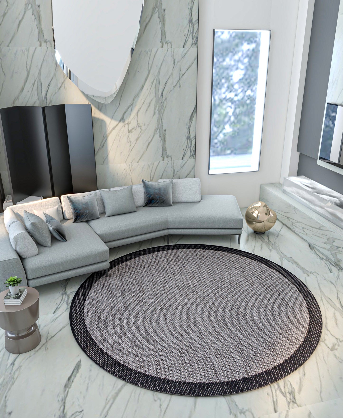 Washable Gray Jute Rug: Outdoor/Indoor Circle Carpet