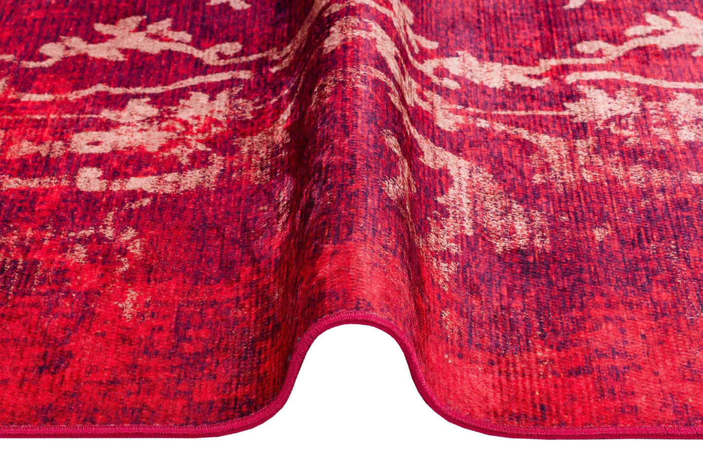 Red Distressed Medallion Rug, Bohemian Persian Style Living Room Carpet, Washable Floor Decor