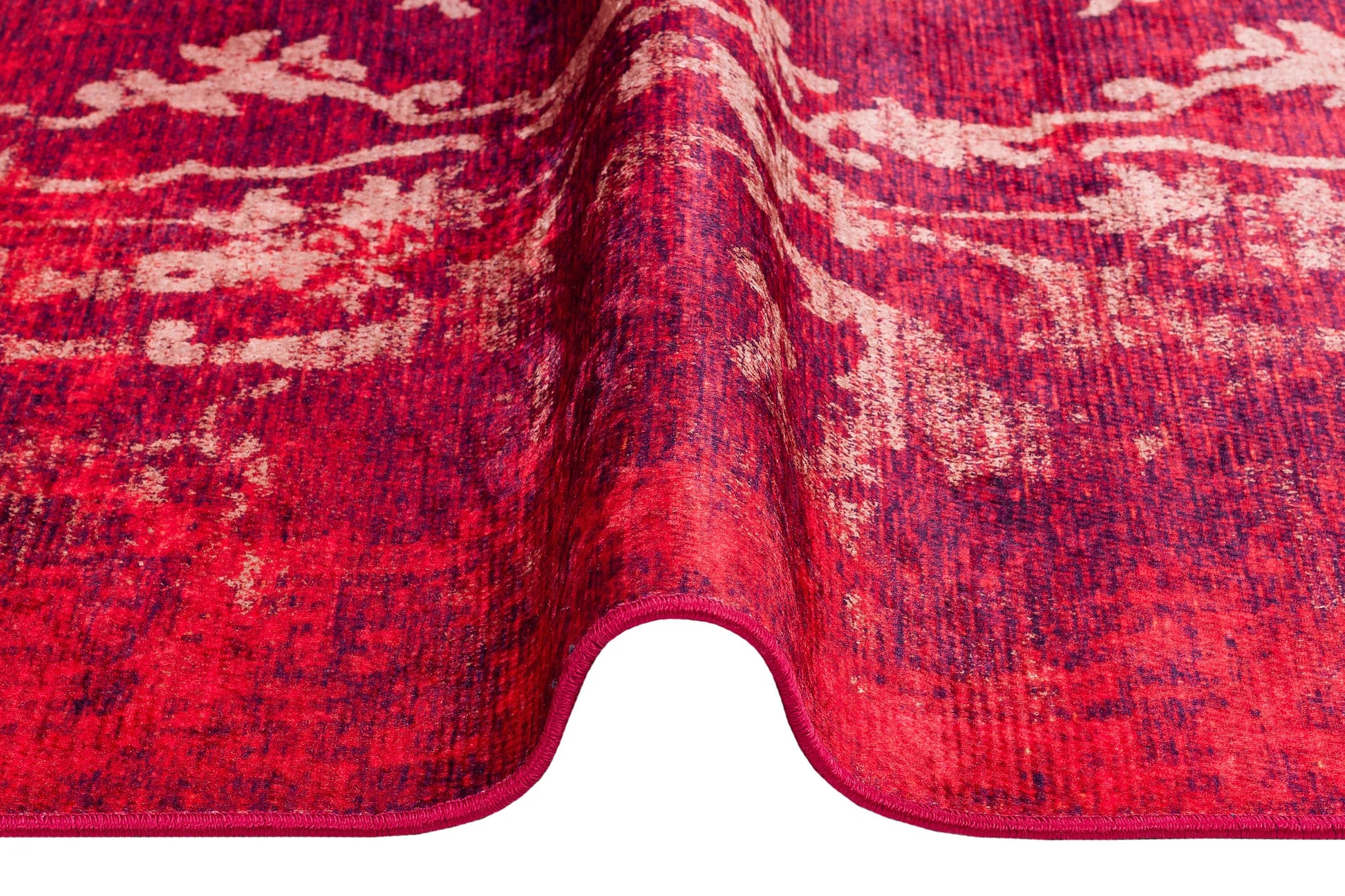 Red Distressed Medallion Rug, Bohemian Persian Style Living Room Carpet, Washable Floor Decor