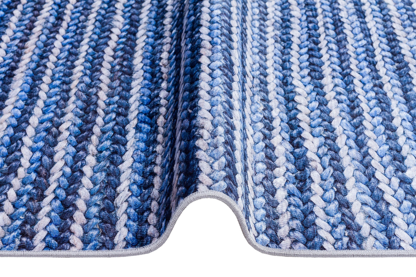 Washable Blue Striped Area Rug, Modern Scandinavian Carpet, Farmhouse Bedroom Mat