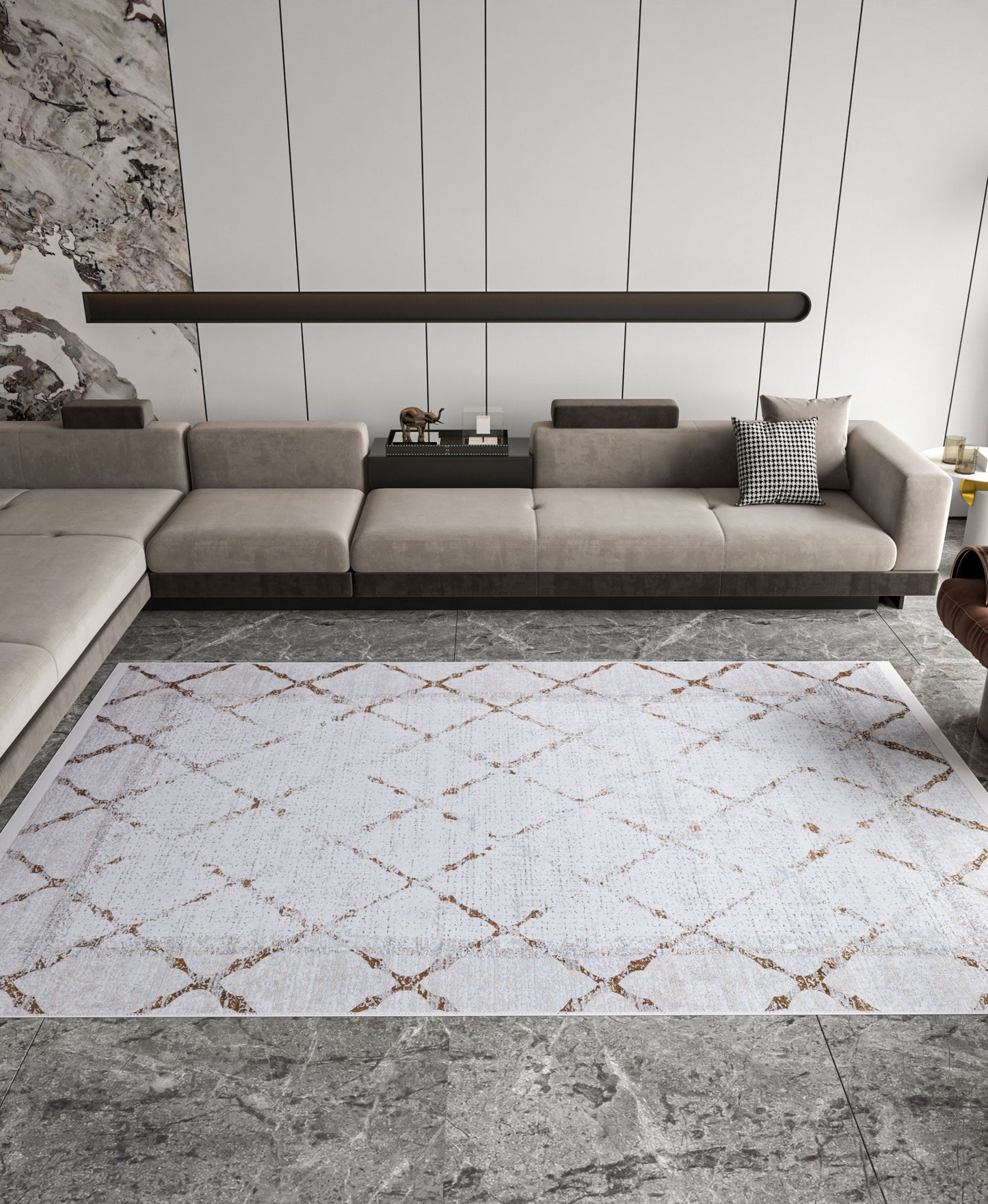 Distressed Trellis Area Rug, Washable Boho Scandi Decor Carpet
