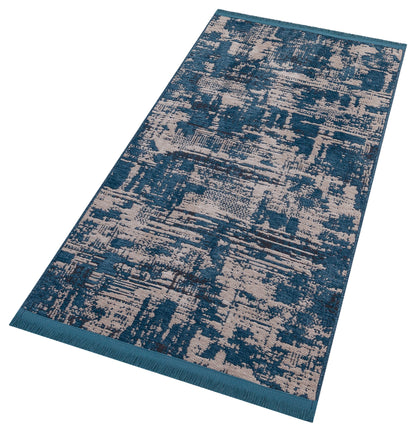 Teal Abstract Area Rug – Distressed Living Room Carpet, Modern Textured Floor Rug