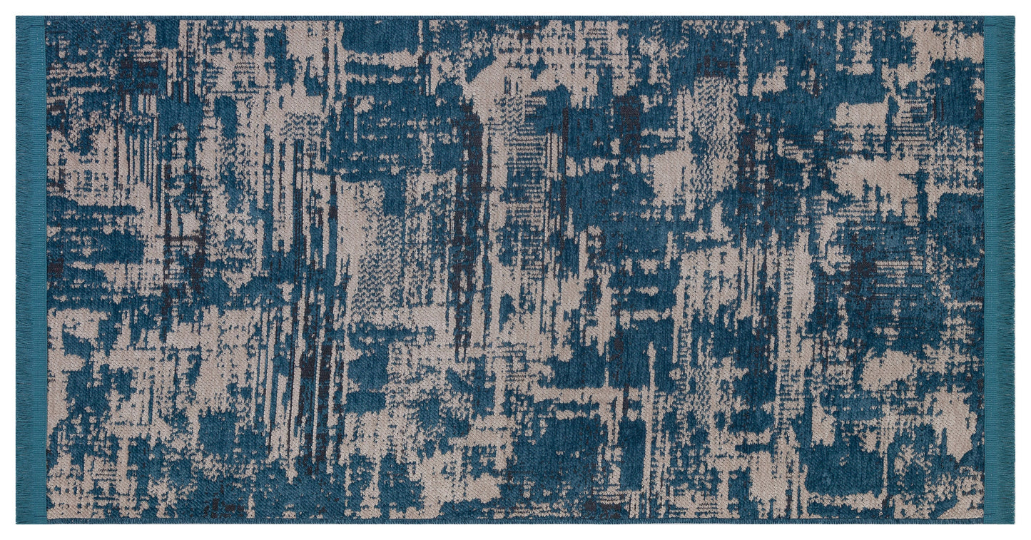 Teal Abstract Area Rug – Distressed Living Room Carpet, Modern Textured Floor Rug