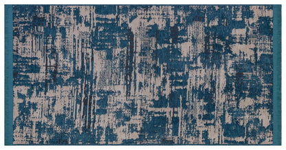 Teal Abstract Area Rug – Distressed Living Room Carpet, Modern Textured Floor Rug