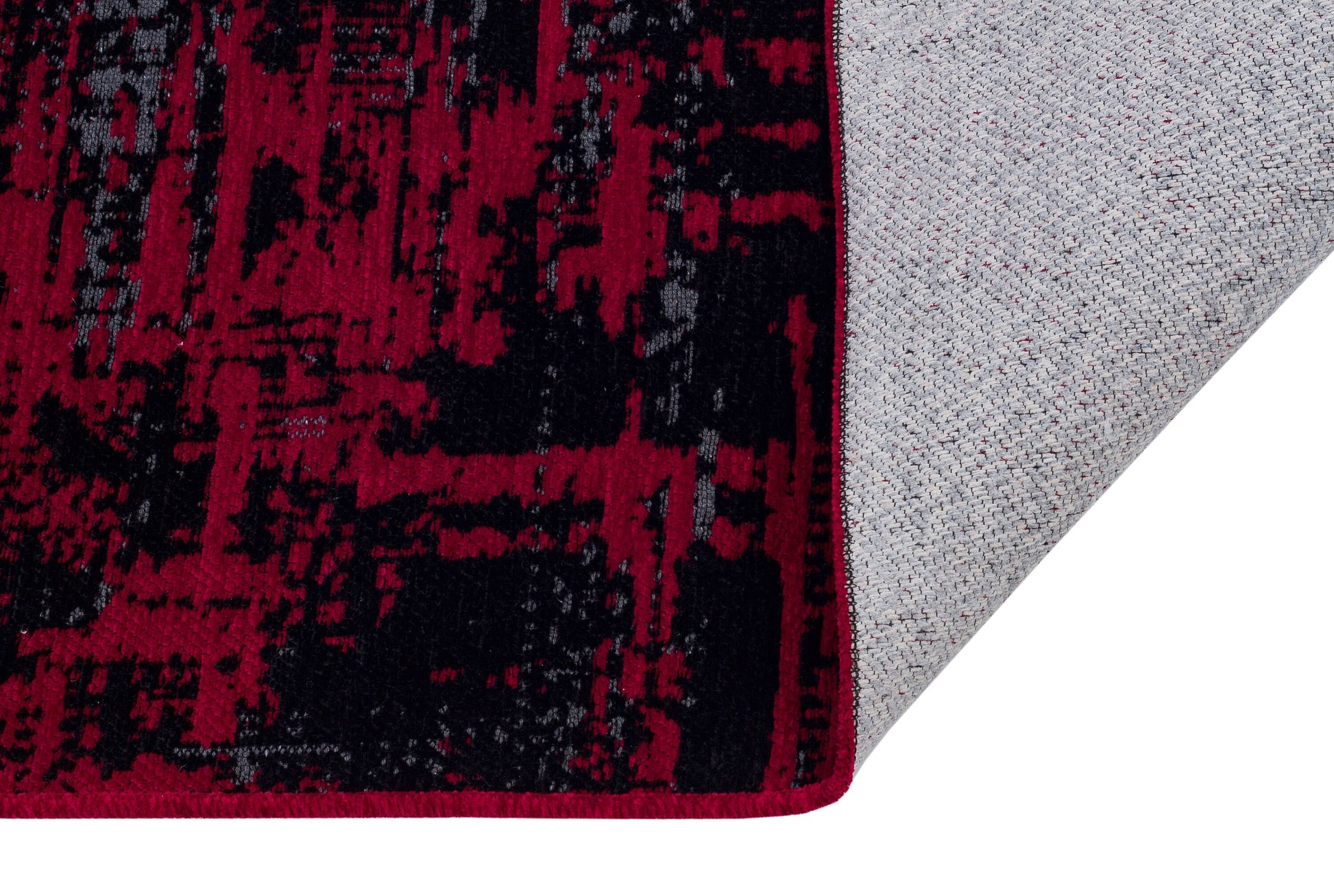 Abstract Red Black Runner Rug – Distressed Washable Hallway, Kitchen Carpet