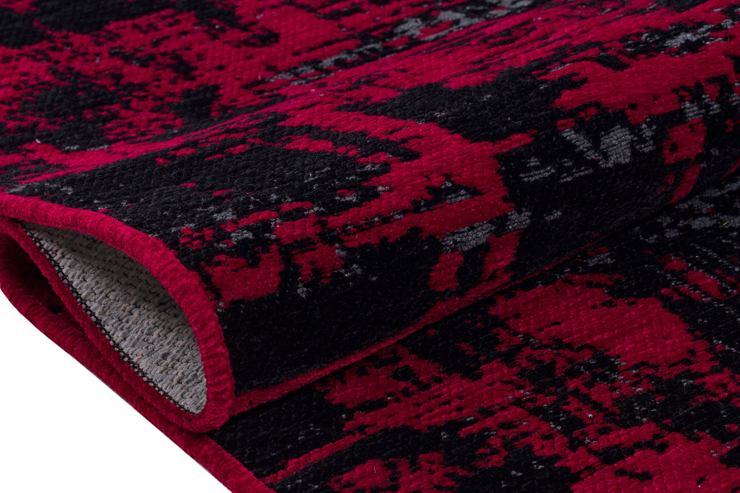 Abstract Red Black Runner Rug – Distressed Washable Hallway, Kitchen Carpet