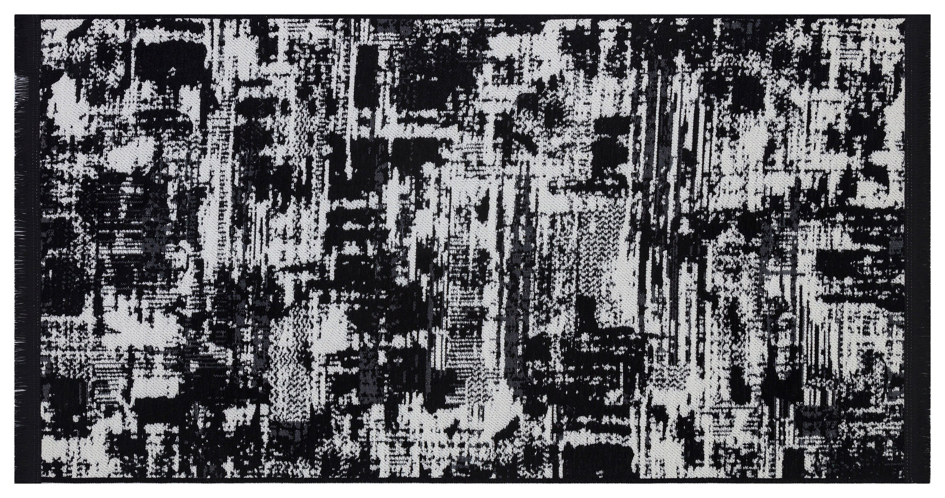 Modern Abstract Runner Rug – Black White Distressed Geometric Texture Scandi Style Mat