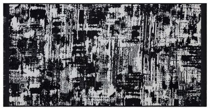 Modern Abstract Runner Rug – Black White Distressed Geometric Texture Scandi Style Mat