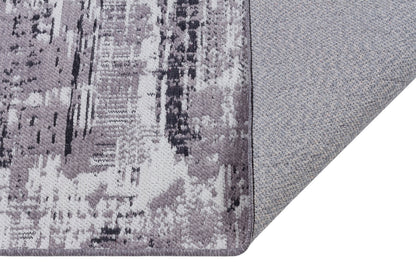 Distressed Abstract Area Rug, Grey White Washable Carpet, Modern Fringed Runner