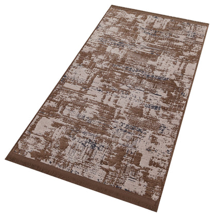 Distressed Abstract Area Rug, Earth Tone Boho Neutral Decor, Washable Cotton Mat