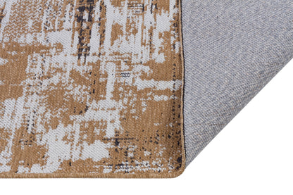 Distressed Gold Ivory Abstract Cotton Rug – Washable Boho Area Carpet